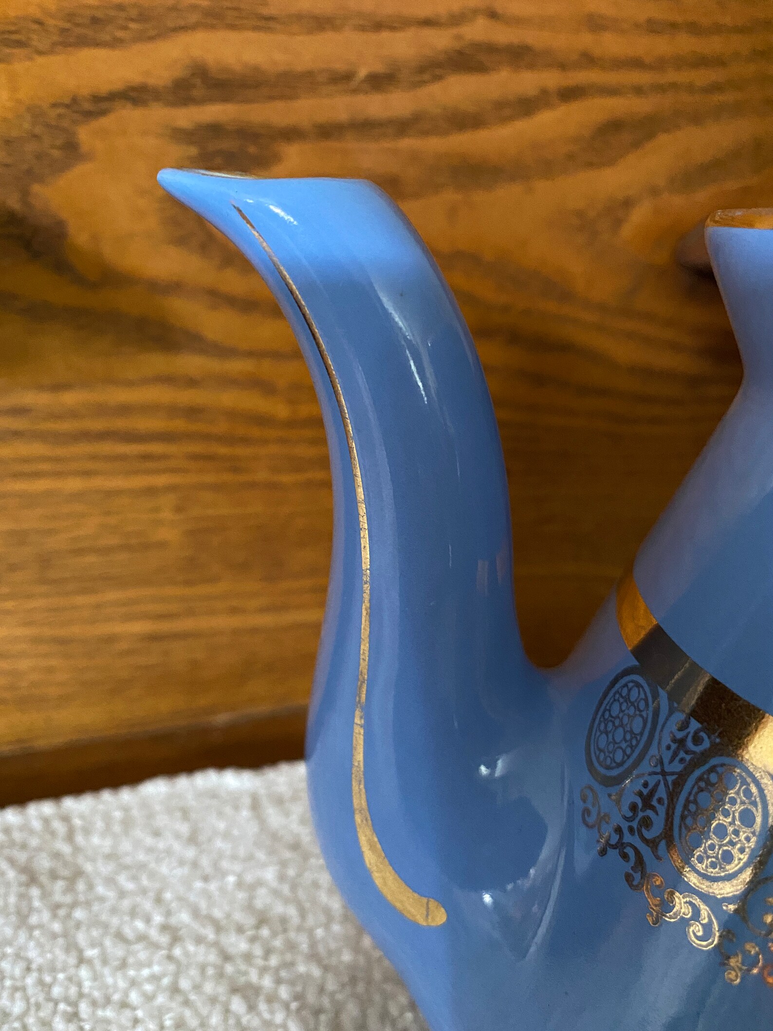 Vintage Hall Pottery Teapot W/lid Blue Gold Lined 069X Etsy