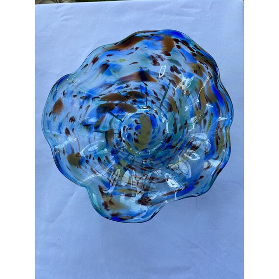 Blue Confetti Art Glass Bowl Signed by Artist Etsy