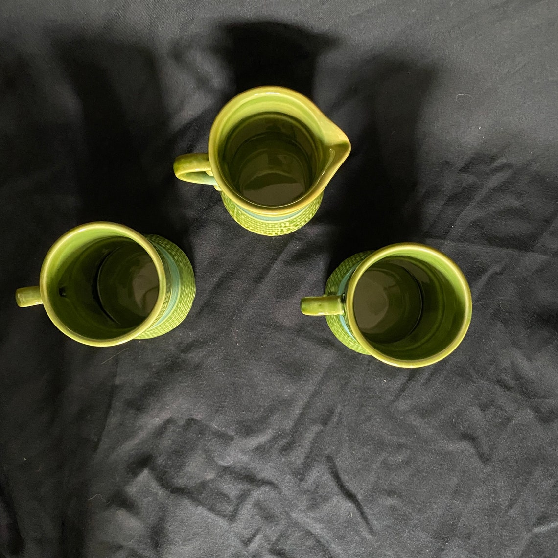 Pair Vintage Green Coffee Mugs and Creamer 196070's Etsy