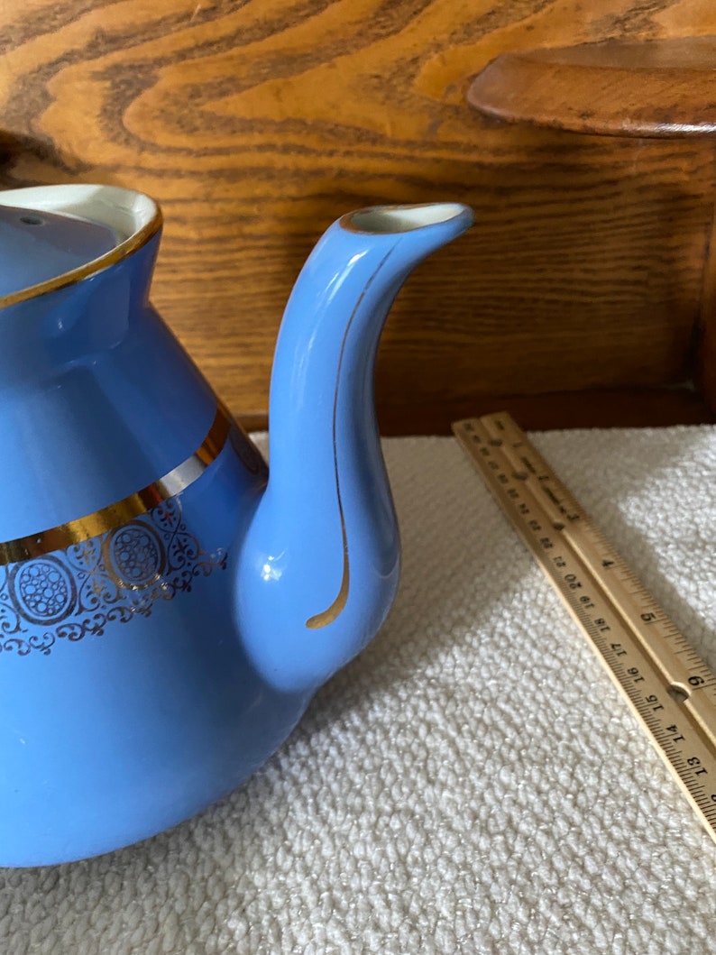 Vintage Hall Pottery Teapot W/lid Blue, Gold Lined 069X Etsy