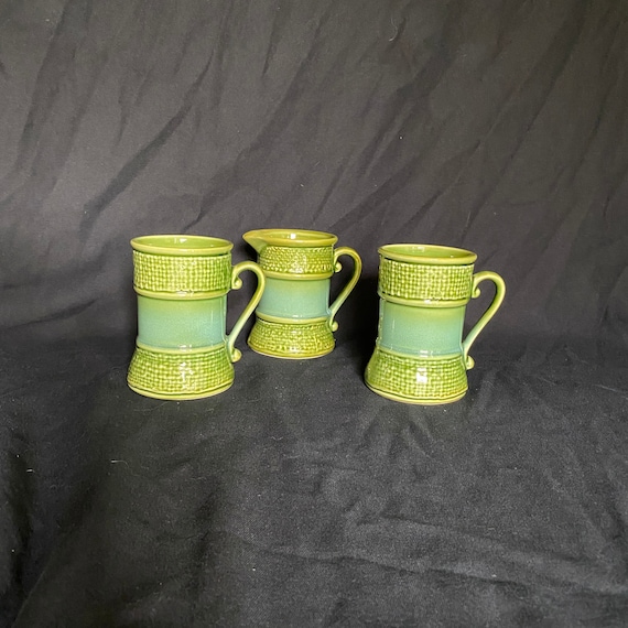 Pair Vintage Green Coffee Mugs and Creamer 196070's Etsy