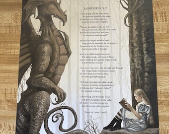 2014 Jabberwocky, door David Delamare Print, 9 x 12, Alice in Wonderland