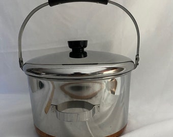 Vtg Revere Ware 1801 Stainless Copper Stock Pot w/Bail and Pour Handle 6 Qt.