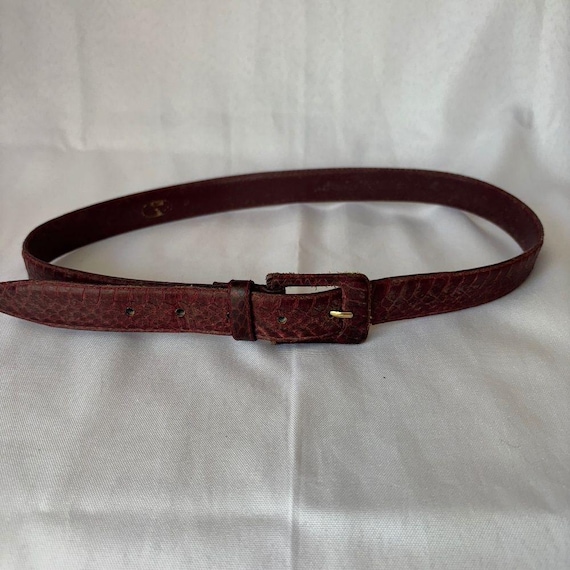 Vintage burgundy Churter Club all leather belt Vintage Tooled Leather Belt Burgundy Beige Leather Belt, 25  main image 3
