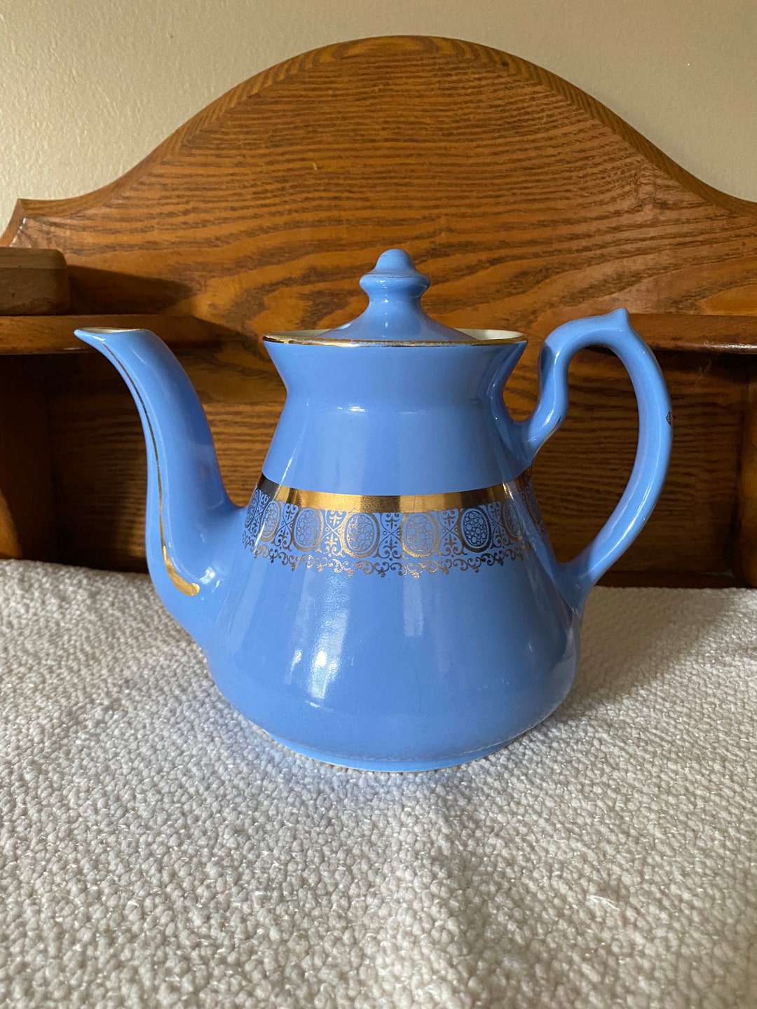 Vintage Hall Pottery Teapot W/lid Blue, Gold Lined 069X Etsy
