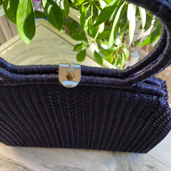 Vintage Raffia Navy Purse Handbag - image 2