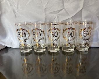 5 vasos altos Culver 50.º aniversario con detalles dorados
