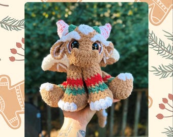 Gingerbread Dragon Amigurumi Crochet PDF Digital Pattern, Christmas