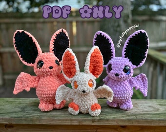 Patrón digital en PDF de amigurumi de murciélago orejiblanco Bat-tholomew