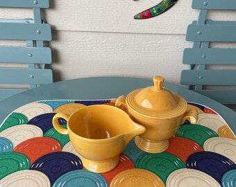 Vintage Fiesta (Fiestaware) Covered Sugar & Cream Set in original YELLOW