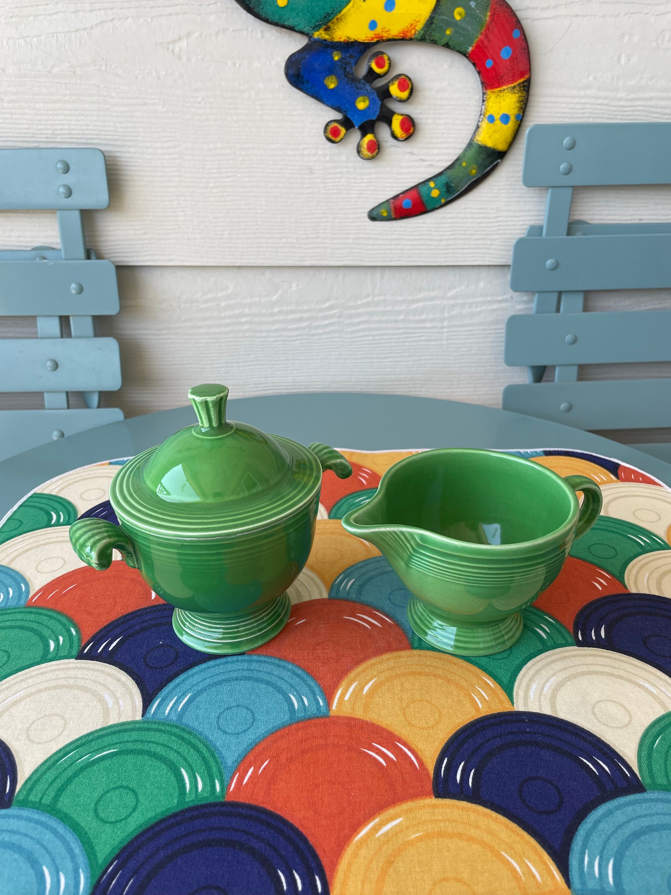 fiesta アメリカ食器　と　50sヴィンテージグラスセット Vintage Fiesta (fiestaware) Covered Sugar & Cream Set in