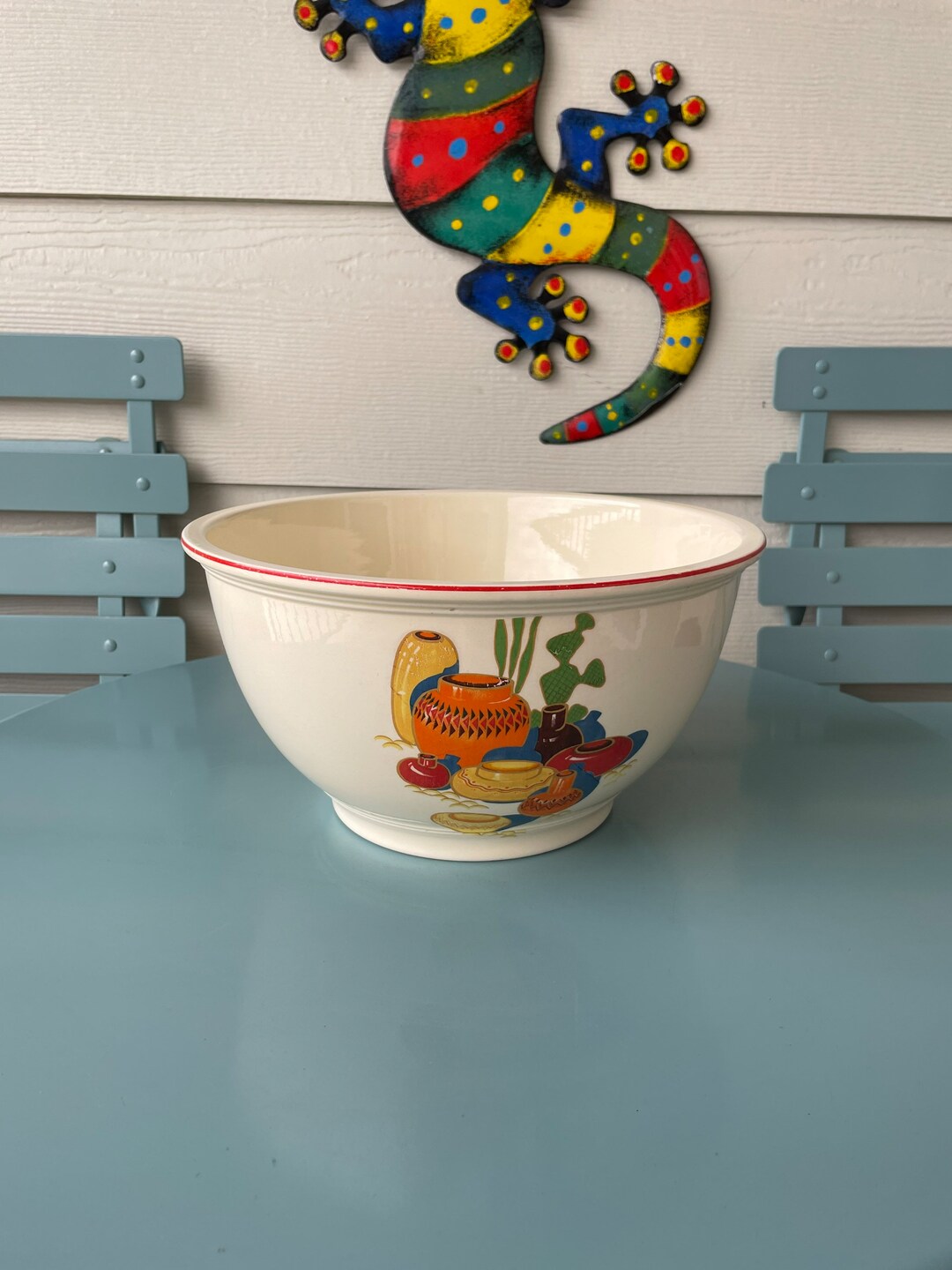 Vintage Fiesta Kitchen Kraft Oven Serve Large Mixing Bowl / MEXICANA Pattern Mexican Decal Etsy