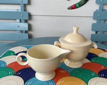 Vintage Fiesta (Fiestaware) Covered Sugar & Cream Set in Old IVORY