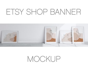 Maquette de bannière Etsy Shop avec cadres blancs A1, maquette de cadre minimaliste, maquette d’affiche, maquette de cadre pour impression, maquette de cadre pour l’art
