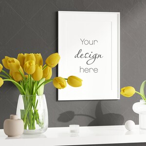 Living Room Frame Mockup, Frame Mockup With Flowers, Vertical Black Frame Mockup, Poster Mockup, Portrait Frame Mockup, Frame Mockup
