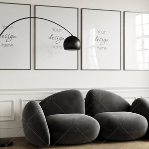 Four Posters Mockup, Frame Mockup in Modern Interior Room, PSD JPG