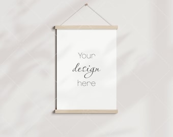 Wooden Poster Hanger Mockup, Magnetic Frame (PSD JPG PNG)