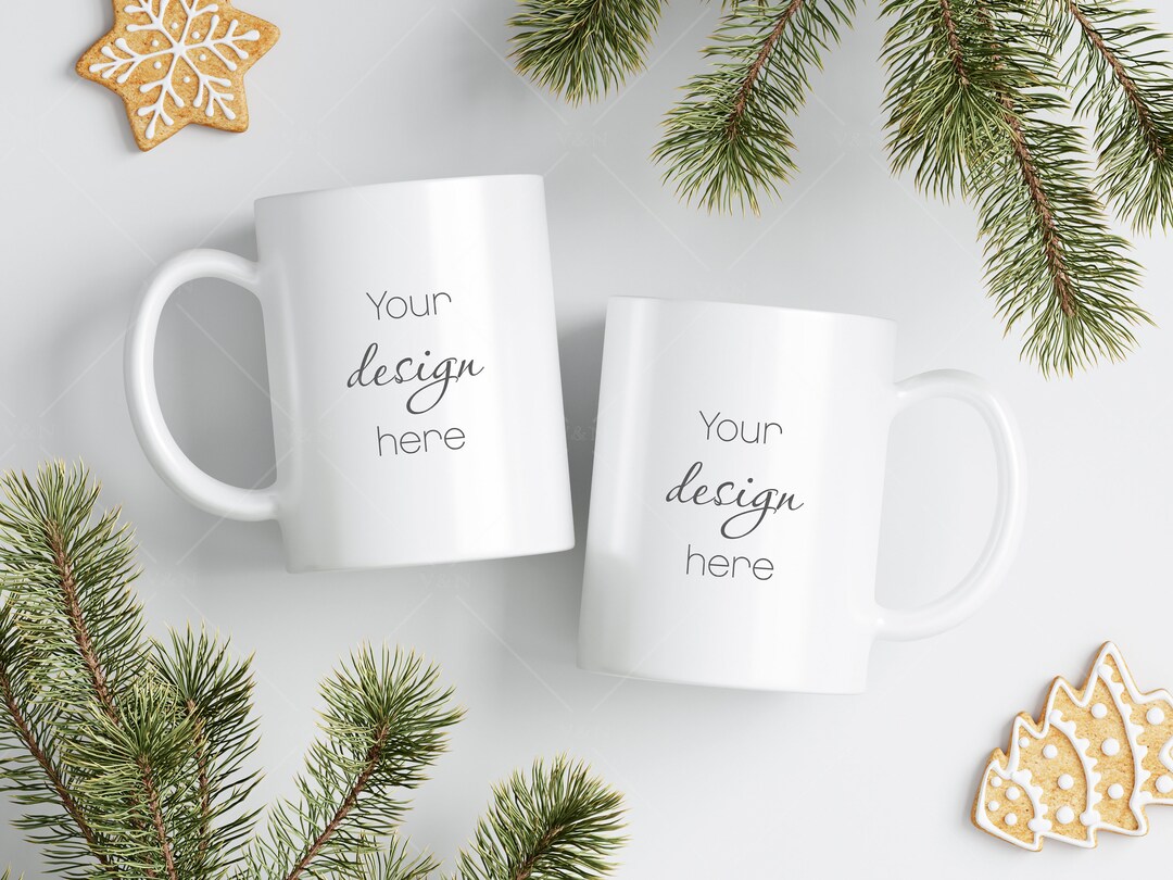 Gold Christmas Coffee Mug Mockup / 2 White Mugs
