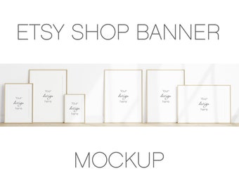 Wooden Frame Mockup Bundle, Etsy Shop Banner Mockup (PSD)