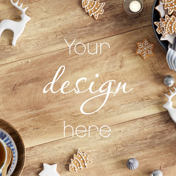 Styled Wooden Background With Christmas Decor, Christmas Flat Lay Mock Up JPG