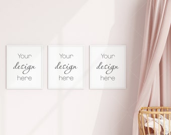 Nursery Frame Mockup, Modern Kids Room Decor, 3 Frames Mockup (PSD, JPG, PNG)