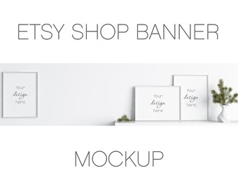 Christmas Etsy Shop Banner Mockup With Wooden Frames 3*4 ratio