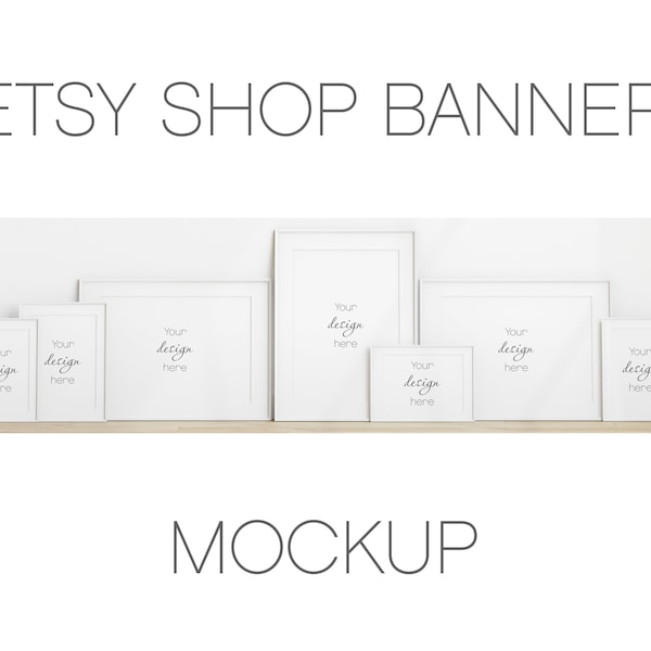 Etsy Shop Banner Mockup, White Portrait Frames Mockup Bundle, Minimalist Frame Mockup, Poster Mockup, Vertical Frame Mockup for Print