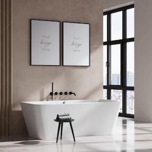 Bathroom Frame Mockup, Two Poster Frames Mockup, Modern Interior Mockup, Mockup Frame