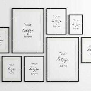 Black Frame Mockup, Gallery Wall Mockup, Poster Frame Mockup, Photo Frame Mockup, PSD JPG