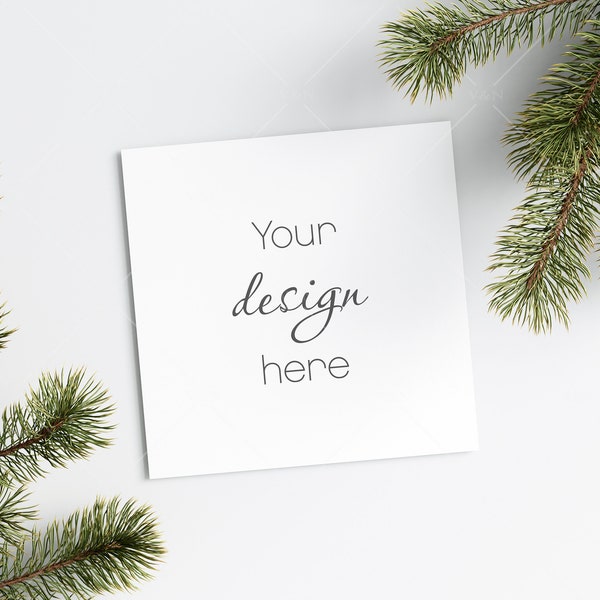 Square Christmas Card Mockup, Mockup Christmas Card, Invitation Mockup, Greeting Card Mockup