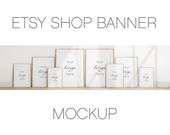 Wooden Frame Mockup Bundle, Etsy Shop Banner, Portrait & Poster (PSD)