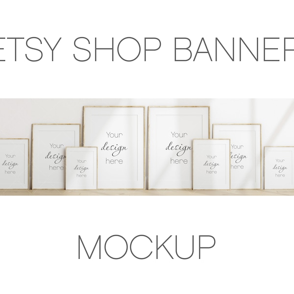 Etsy Shop Banner Mockup, Wooden Portrait Frames Mockup Bundle, Minimalist Frame Mockup, Poster Mockup, Vertical Frame Mockup for Print