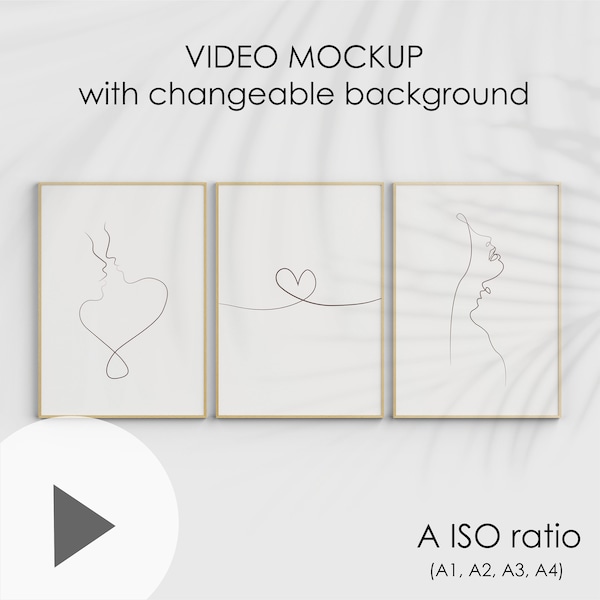 Video Frame Mockup, Three Posters Mockup, Motion Mockup Photoshop, Animated A ISO Frame Mockup