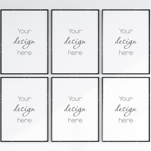 6 Minimalist Frame Mockup, Six Vertical Black Frame Mockup, Poster Mockup, Portrait Frame Mockup, Frame Mockup for Print, JPG PNG PSD