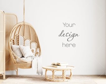 Boho Interior Wall Mockup, Living Room Scene (Digital Download)
