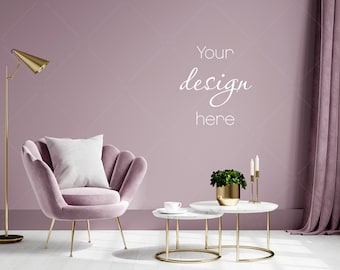 Modern Living Room Wall Mockup, Empty Wall (Digital Download)