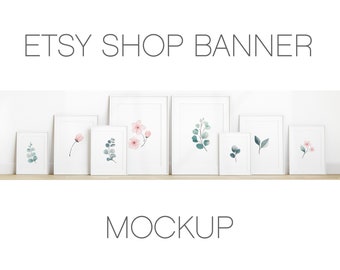Etsy Shop Banner Mockup, White Portrait Frame Mockup Bundle