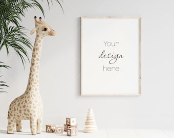 Nursery Frame Mockup, Modern Kids Room Interior Wall Mockup (PSD, JPG, PNG)