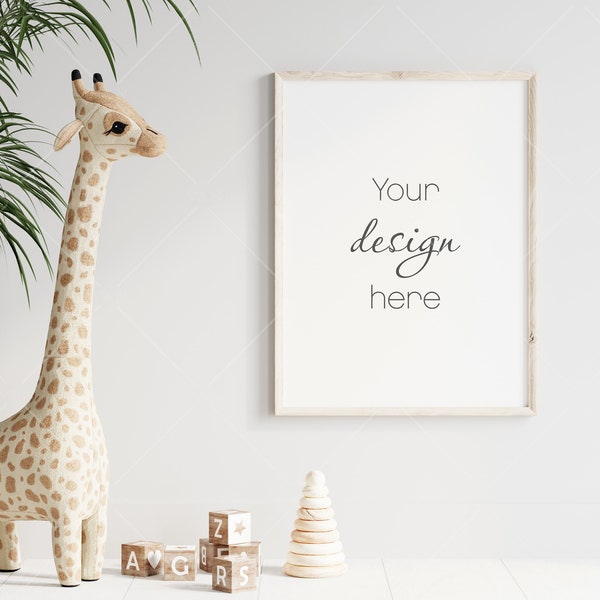 Nursery Frame Mockup, Modern Kids Room Frame Mockup, Vertical Nursery Mockup, Portrait Frame Nursery Interior Wall Mockup