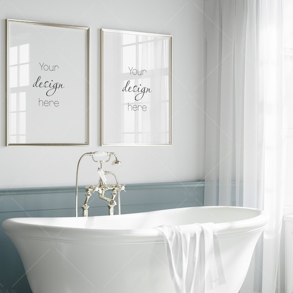 Modern Bathroom Frame Mockup, Interior Scene (PSD, PNG, JPG)