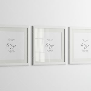 Three White Frames Mockup, Three Square Posters Mockup, Photo Frame Mockup, PSD JPG