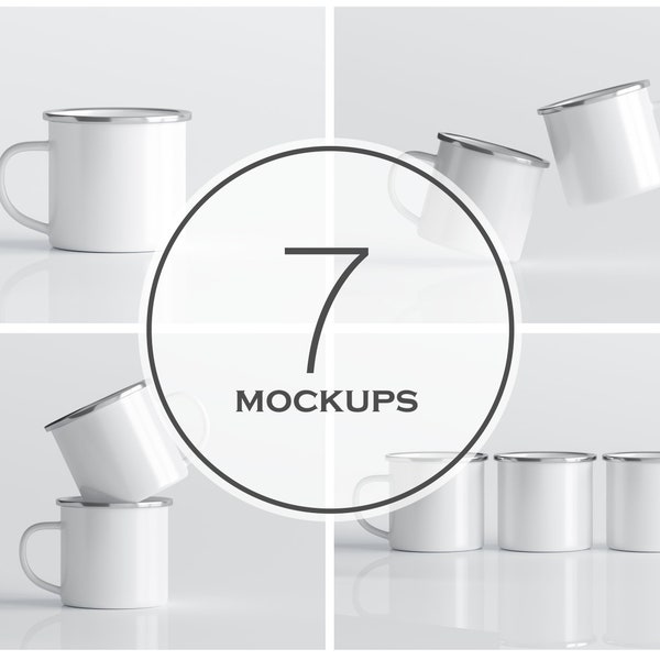 Enamel Mug Mockup Bundle, Cup Mockup, White Mug Mockup, Coffee Cup Mockup, PSD JPG