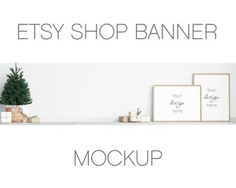 Christmas Etsy Shop Banner Mockup With Wooden Frames 3*4 ratio