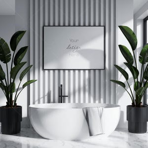 Landscape Bathroom Frame Mockup, Poster Mockup, Modern Interior Mockup, Mockup Frame