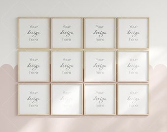 Maqueta de interior de habitación infantil, doce marcos cuadrados, habitación rosa (PSD y JPG)