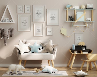 Kids Room Frame Mockup, Gallery Wall Mockup (PSD, JPG, PNG)