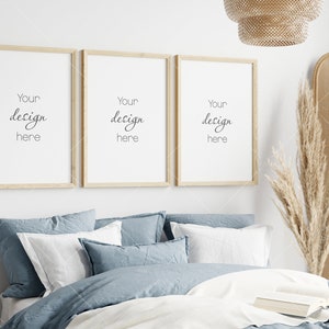 Frame Mockup in Bedroom Interior, Poster Mockup, PSD JPG