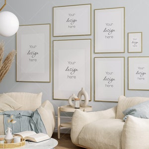 Living Room Frame Mockup, Gallery Wall Mockup, Interior Mockup, Poster Mockup
