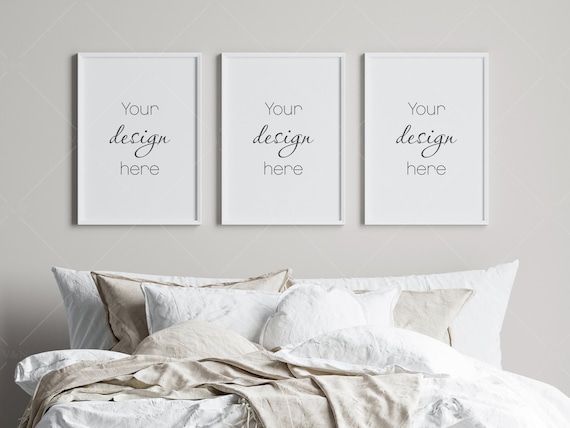 Frame Mockup in Bedroom Interior Poster Mockup PSD JPG | Etsy