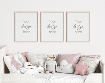 Nursery Frame Mockup, Modern Kids Room Decor (PSD, JPG, PNG)